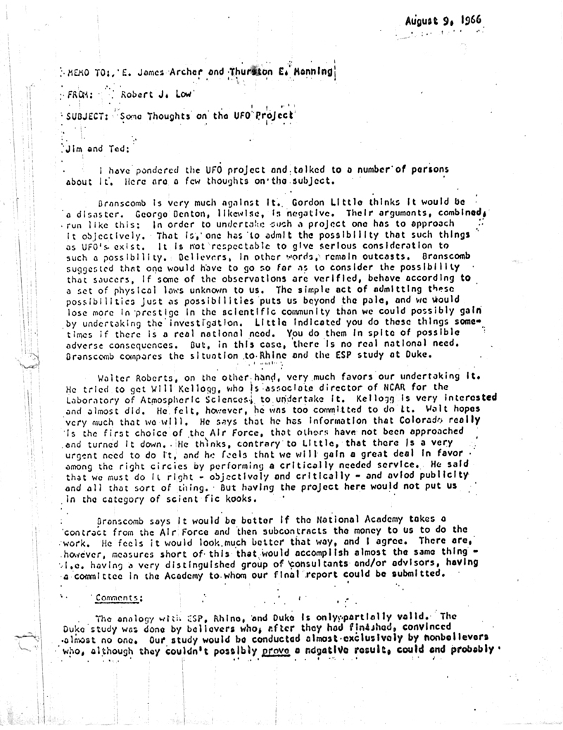 La prima pagina del 'memo di Low'