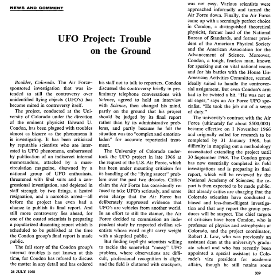 Articolo di Science del 26 luglio 1968