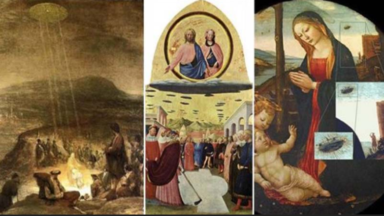 varie raffigurazioni di eventi ufologici a sfondo religioso