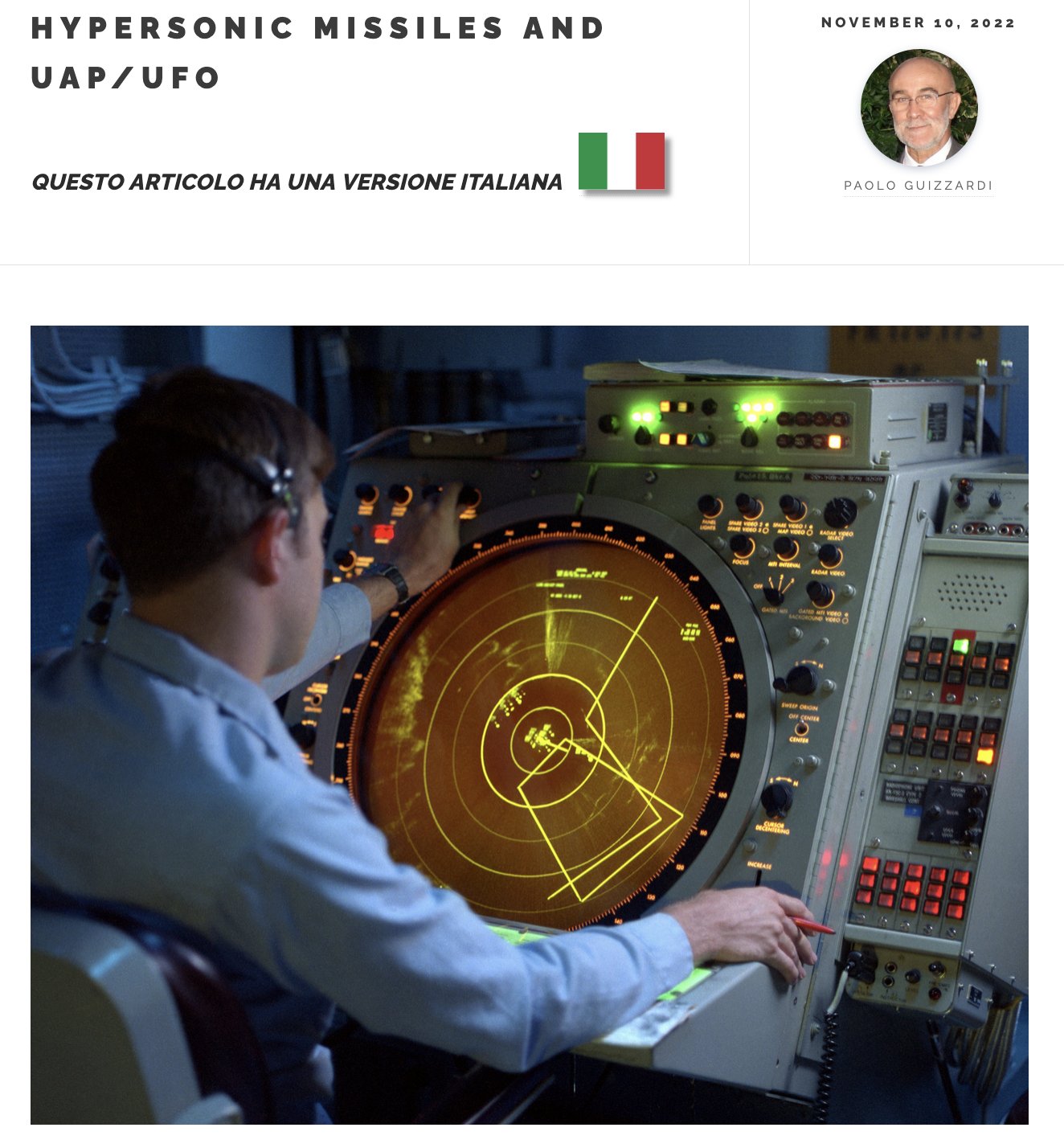 L'articolo «Missili ipersonici e UAP» sul blog di PaoloG