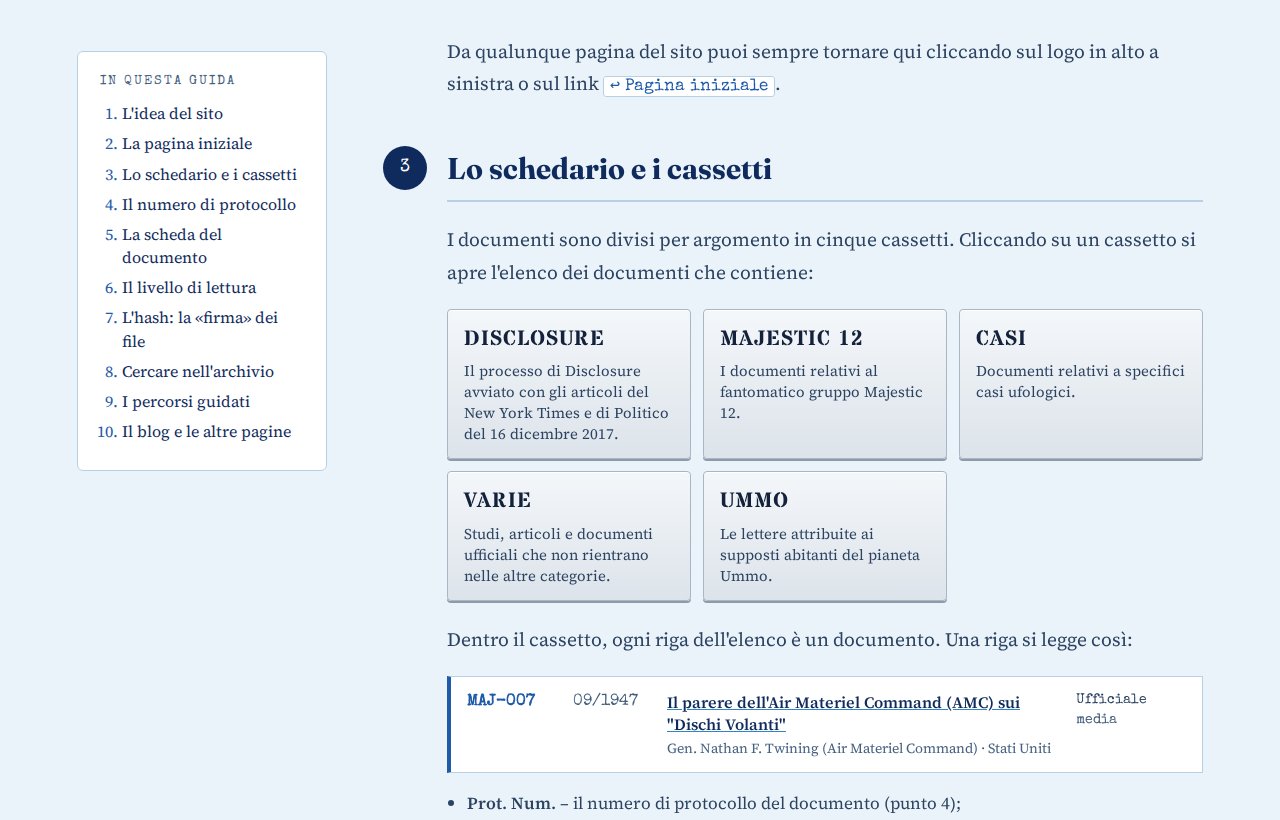 Una pagina della guida al sito